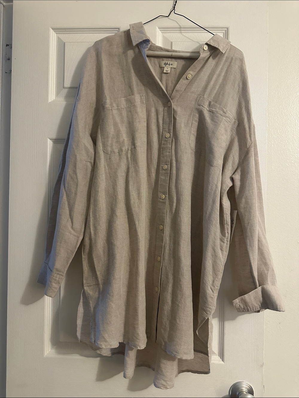 Style & Co. Light Beige Linen Tunic Button-Down Casual Shirt BNWT
